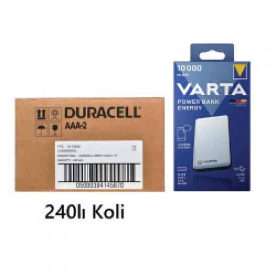 240lı Koli Duracell Simply AAA Alkalin İnce Pil Varta Energy 10.000Mah Powerbank Hediyeli 240lı Koli Duracell Simply AAA Alkalin İnce Pil Varta Energy 10.000Mah Powerbank Hediyeli