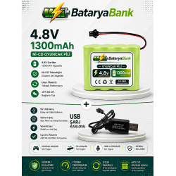 4.8V 1300mAh Oyuncak Araba Pili Siyah Soket + USB Şarj Cihazı | RC Araç Batarya Seti