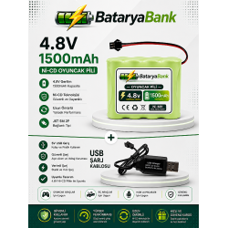 4.8V 1500mAh Oyuncak Araba Pili Bataryası + USB Şarj Cihazı Siyah Soketli Ni-MH Şarjlı Batarya Seti 4.8V 1500mAh Oyuncak Araba Pili Bataryası + USB Şarj Cihazı Siyah Soketli Ni-MH Şarjlı Batarya Seti