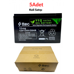 5 Adet Ttec 12V 12AH Jel Akü Yeni Üretim Jel Sistem