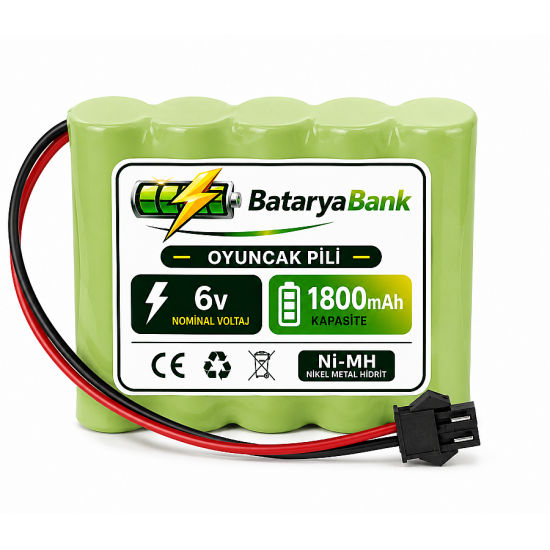 6V 1800mAh Oyuncak Araba Pili Batarya Siyah Soket | Şarjlı Yedek Pil