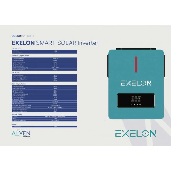Exelon 48V 6.2kW MPPT Tam Sinüs Akıllı İnverter Exelon 48V 6.2kW MPPT Tam Sinüs Akıllı İnverter