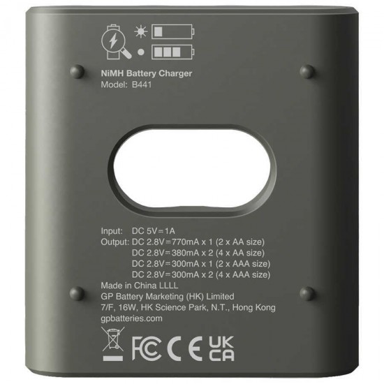 GP B441 USB Pilsiz Pil Şarj Cihazı 2'li (AA-AAA için)