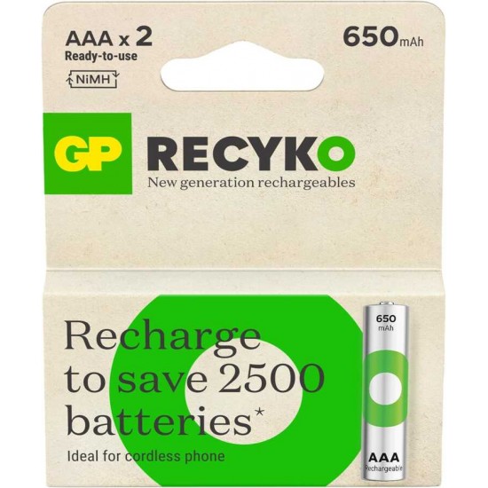 GP Recyko 650 mAh Ni-Mh AAA Size İnce Kalem Pil 2'li Blister GP Recyko 650 mAh Ni-Mh AAA Size İnce Kalem Pil 2'li Blister