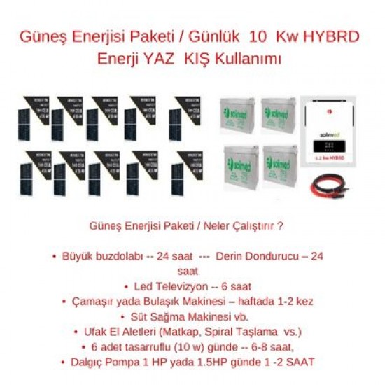 Güneş Enerjisi Paketi / Günlük 10 Kw HYBRD Enerji YAZ KIŞ Kullanımı Güneş Enerjisi Paketi / Günlük 10 Kw HYBRD Enerji YAZ KIŞ Kullanımı