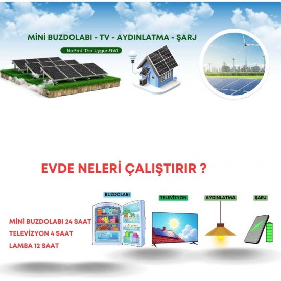 Mini buzdolabı, LED TV, aydınlatma Güneş Enerji Sistemi