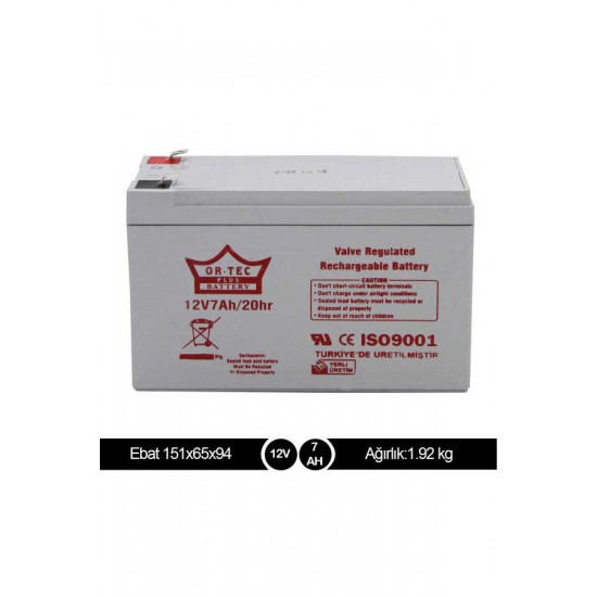 Ortec 12V 7Ah Gri Bakımsız Kuru Akü