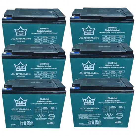 ORTEC 12V 80AH Elektrikli Bisiklet Aküsü - Jel Akü 6 Adet