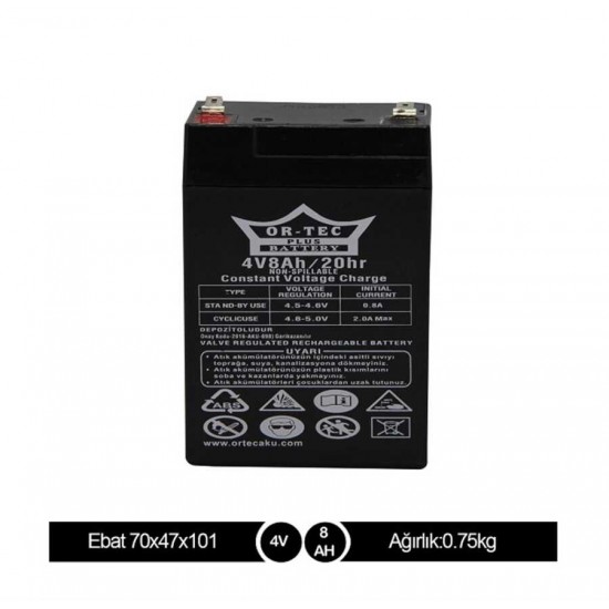 Ortec 4v 8AH Bakımsız Kuru Tip Terazi ve Işıldak Aküsü Ortec 4v 8AH Bakımsız Kuru Tip Terazi ve Işıldak Aküsü