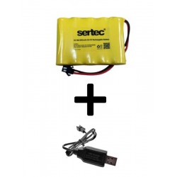 Sertec 6V 800mAh Siyah Soket Oyuncak Araba Pili + USB Şarj Cihazı Seti