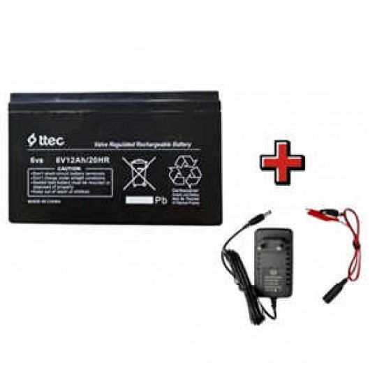 Spider Oyuncak Araba Uyumlu 6V 12AH - 12 Amper 6 Volt Akü+ Şarj Cihazı 5.5*2.5 Jaklı