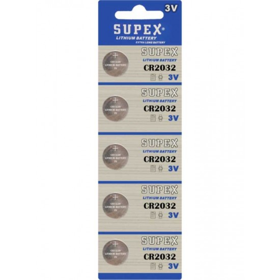 Supex CR2032 3V Lityum Pil / CR 2032 3V Düğme Pil 5'li Kart Paket Supex CR2032 3V Lityum Pil / CR 2032 3V Düğme Pil 5'li Kart Paket