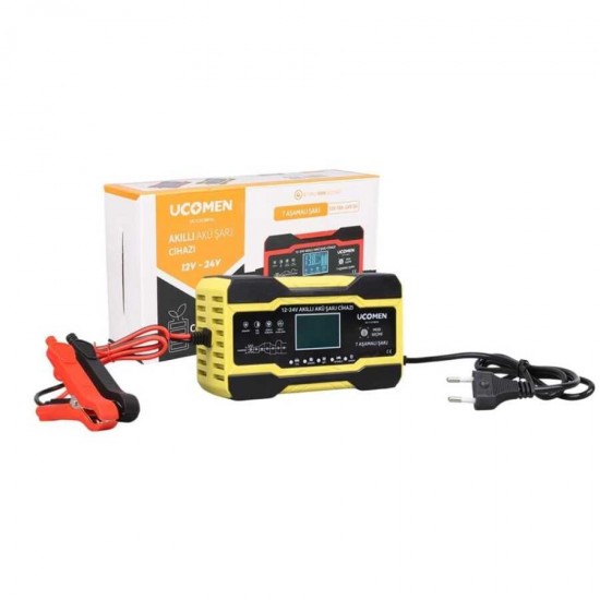 Ucomen 12/24 Volt 10 Amper Led Göstergeli 7 Aşamalı Akü Şarj Cihazı (UC-C121001A Sarı) Ucomen 12/24 Volt 10 Amper Led Göstergeli 7 Aşamalı Akü Şarj Cihazı (UC-C121001A Sarı)