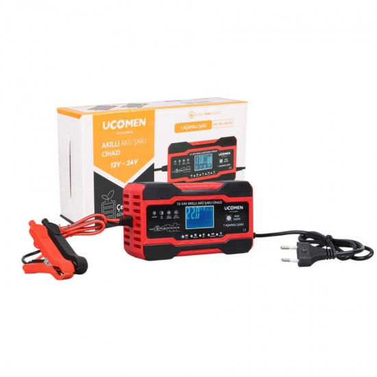 Ucomen UC-C121001A Kırmızı 12/24 Volt 10 Amper Led Göstergeli Akü Şarj Cihazı Ucomen UC-C121001A Kırmızı 12/24 Volt 10 Amper Led Göstergeli Akü Şarj Cihazı