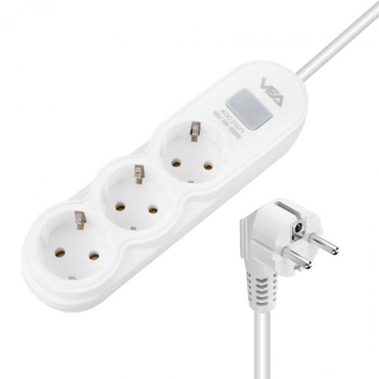 VEA VA-21571 3'LÜ 1.5 METRE KABLOLU ANAHTARLI BEYAZ AKIM KORUMALI PRİZ