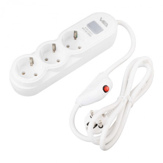 VEA VA-21571 3'LÜ 1.5 METRE KABLOLU ANAHTARLI BEYAZ AKIM KORUMALI PRİZ