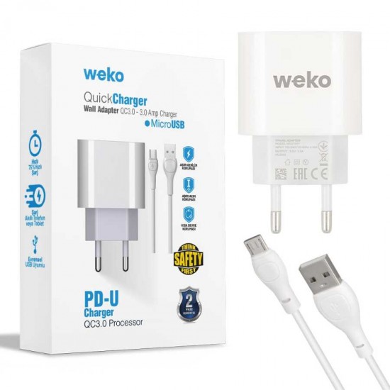 WEKO WK-21441 PDU QC 3.0 AMPER ŞARJ BAŞLIK ADAPTÖRÜ + MICRO USB KABLO (NO:1) WEKO WK-21441 PDU QC 3.0 AMPER ŞARJ BAŞLIK ADAPTÖRÜ + MICRO USB KABLO (NO:1)