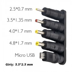 WEKO YERLİ ÜRETİM ÇOKLU YEDEK ADAPTÖR UÇ ÇEVİRİCİ (2.5x0.7MM- 4.8x1.7MM- 3.0X1.1MM-4.0X1.7MM- MICRO USB) 0.77 WEKO YERLİ ÜRETİM ÇOKLU YEDEK ADAPTÖR UÇ ÇEVİRİCİ (2.5x0.7MM- 4.8x1.7MM- 3.0X1.1MM-4.0X1.7MM- MICRO USB) 0.77