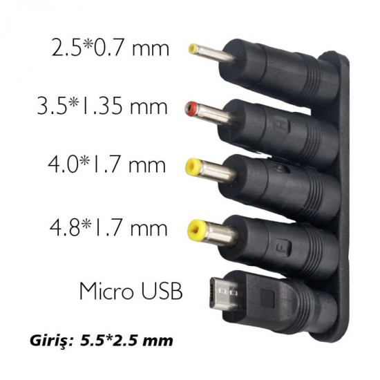 WEKO YERLİ ÜRETİM ÇOKLU YEDEK ADAPTÖR UÇ ÇEVİRİCİ (2.5x0.7MM- 4.8x1.7MM- 3.0X1.1MM-4.0X1.7MM- MICRO USB) 0.77