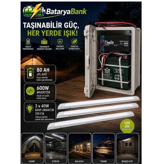 120W Güneş Enerjisi Seti | 80Ah Jel Akü, TV, Aydınlatma ve Telefon Şarj Sistemi