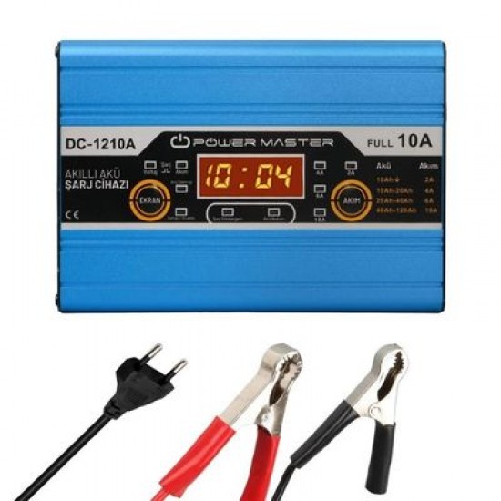 16917 Powermaster DC-1210A 12 Volt Max 10 Amper Digital Ekranlı Akıllı Akü Şarj Cihazı