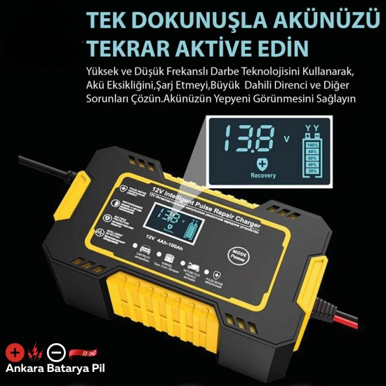 19367 12v 6a Akıllı Araba Motosiklet Lcd Ekran Araç Akü Onarım Hızlı Şarj Cihazı Islak Kuru Jel Kurşunasit