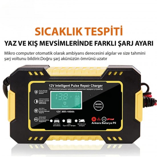 19367 12v 6a Akıllı Araba Motosiklet Lcd Ekran Araç Akü Onarım Hızlı Şarj Cihazı Islak Kuru Jel Kurşunasit