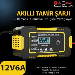 12v 6a Akıllı Araba Motosiklet Lcd Ekran Araç Akü Onarım Hızlı Şarj Cihazı Islak Kuru Jel Kurşunasit