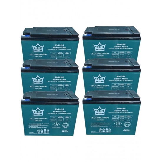 Ortec 6'lı Set 12V 80 Ah Jel Motor Aküsü