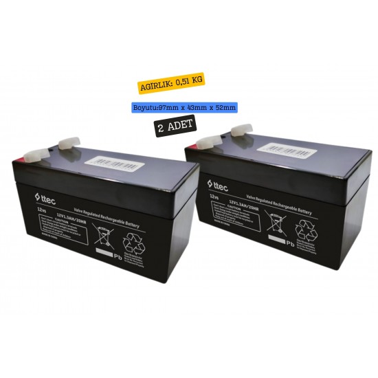 21570 TTEC 12V 1.3Ah Akü 2li