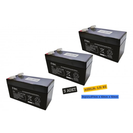 21571 TTEC 12V 1.3Ah Akü 3lü