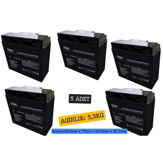 ttec 12V 18Ah Bakımsız Kuru Akü 5 Adet