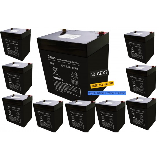 Ttec 12V 5AH Bakımsız Kuru Akü 10 Adet