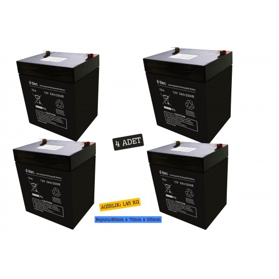 Ttec 12V 5AH Bakımsız Kuru Akü 4 Adet