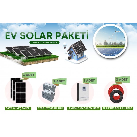 21617 Kesintisiz Enerji İçin Solar Ev Paketi – 3KW MPPT, 1755W Panel, 200Ah Akü