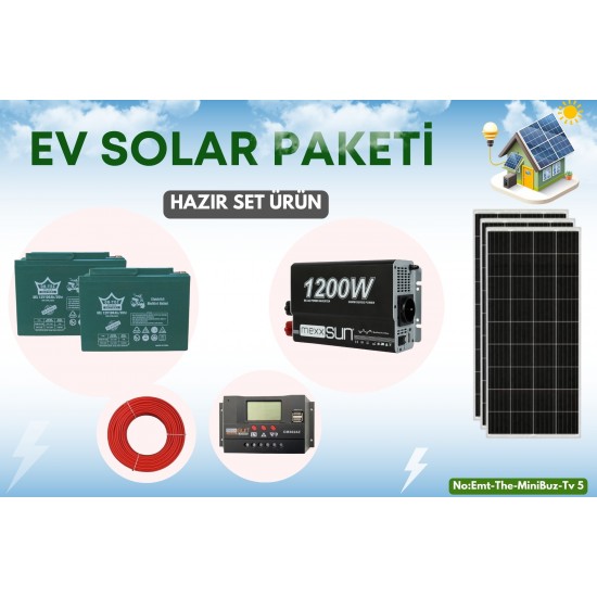 21622 Ev Tipi Güneş Enerji Sistemi Paketi - Mini Buzdolabı, TV, Aydınlatma, Şarj İçin | 1200W İnverterli Solar Enerji Seti