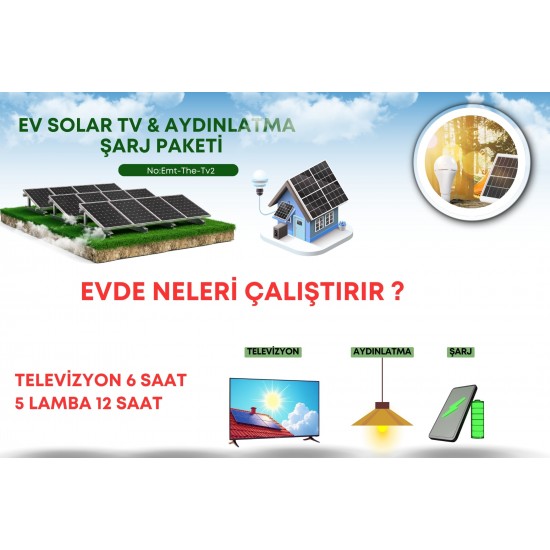 21624 Ev Solar TV & Aydınlatma Şarj Paketi | Güneş Enerjili Elektrik Sistemi Tv2