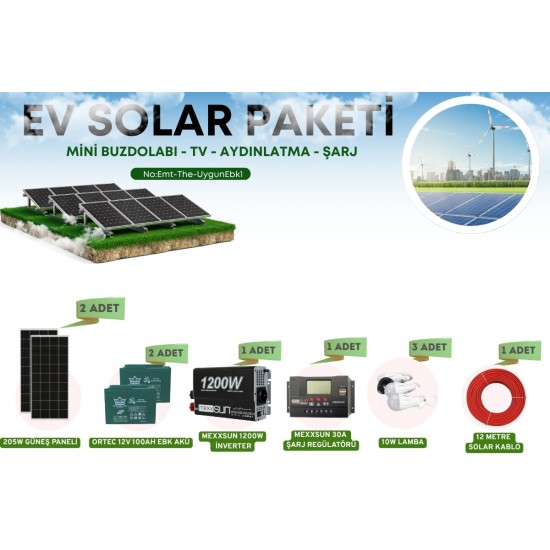 21671 Ekonomik Güneş Enerji Seti 205W Güneş Paneli 12v 100Ah Akü 1200w İnverter