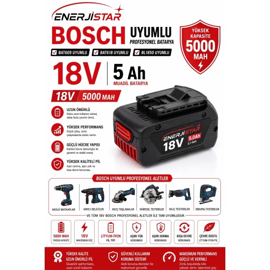 21737 Bosch BL1850,Bat609,Bat618 18v 6ah Muadil Batarya