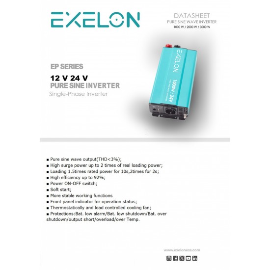 21725 Exelon 12V 1000W Tam Sinüs İnverter