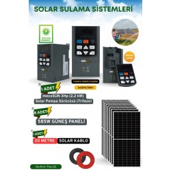SOLAR GÜNEŞ ENERJİ SULAMA SİSTEMİ MEXSUNN 3HP 2.2 KW TRİFAZE SOLAR POMPA SÜRÜCÜSÜ 585 W Güneş Paneli